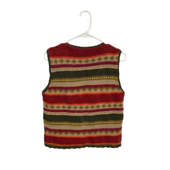 VTG Lizsport Chenille Knit Sweater Vest Stripes 3D Earthy V Neck Buttons Medium - Picture 3 of 7